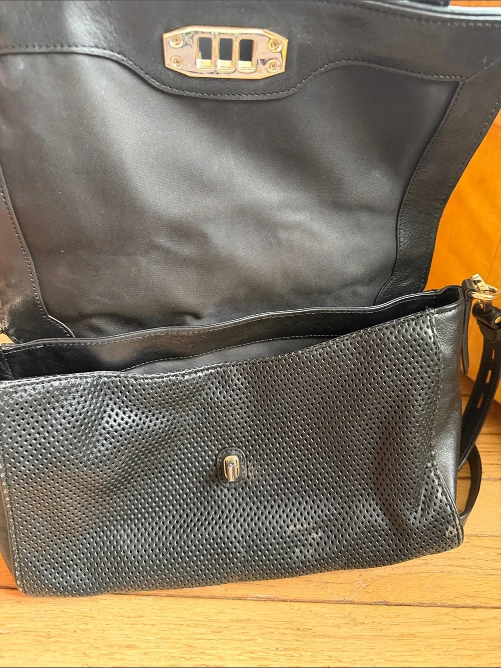 Rebecca Minkoff Black Perforated Leather Messenger Bag